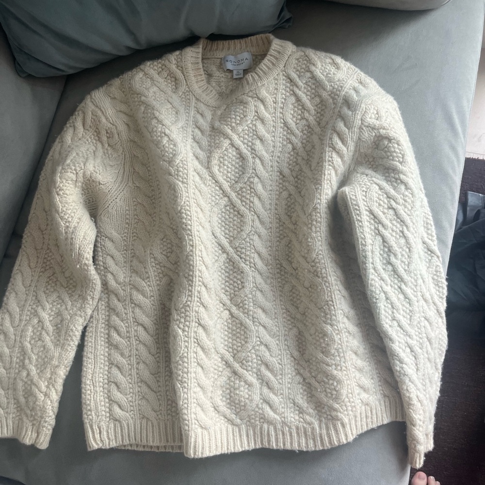 Cable Knit Cream Sweater Wool XL